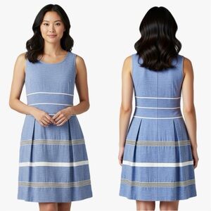 Ann Taylor Blue and White Striped Midi Dress Womens Size 8P